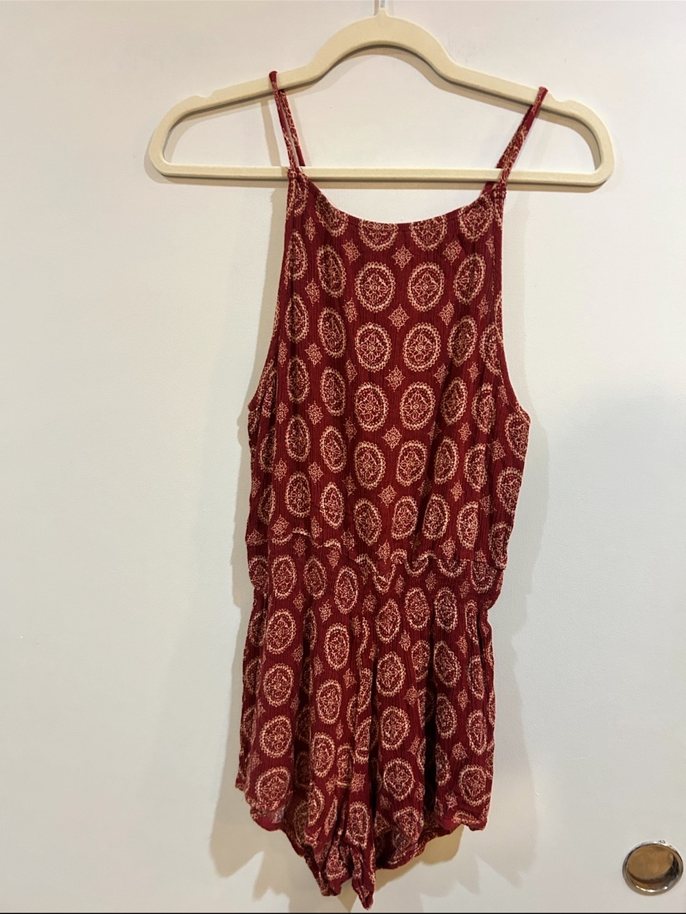 Brandy Melville Burgundy Red Printed Camisole Romper